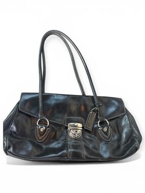 ANTONIO MELANI Black Leather Shoulder Tote with Silver Lock